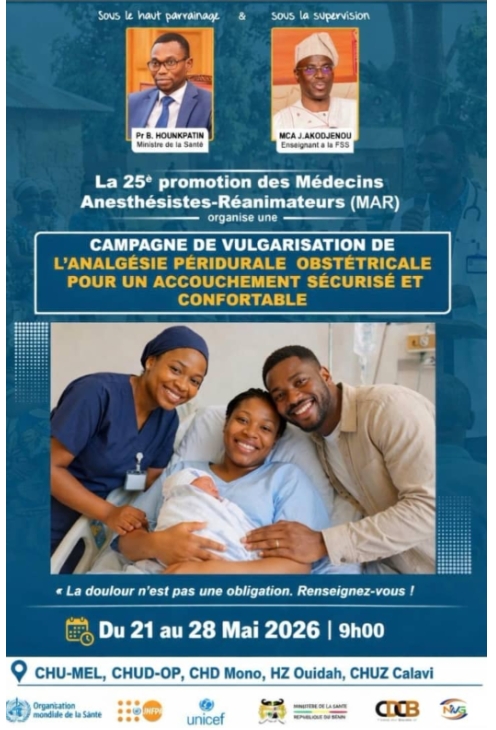 Accouchement sans douleur  : Une grande campagne démarre le jeudi 21 mai 2026 au Bénin  CHUMEL, Ouidah, Porto-Novo… cinq centres au cœur d’une campagne innovante