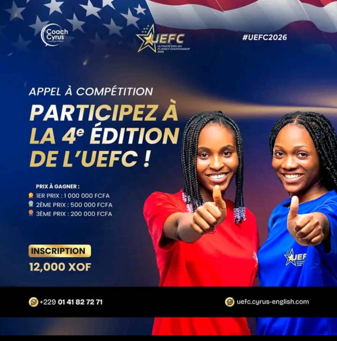 UEFC 2026 : Le jeune leader Cyrus AGBOKOU lance la 4ème édition de l’Ultimate English Fluency Championship  Cyrus AGBOKOU dévoile un programme ambitieux et bien structuré d&rsquo;éloquence en langue anglaise